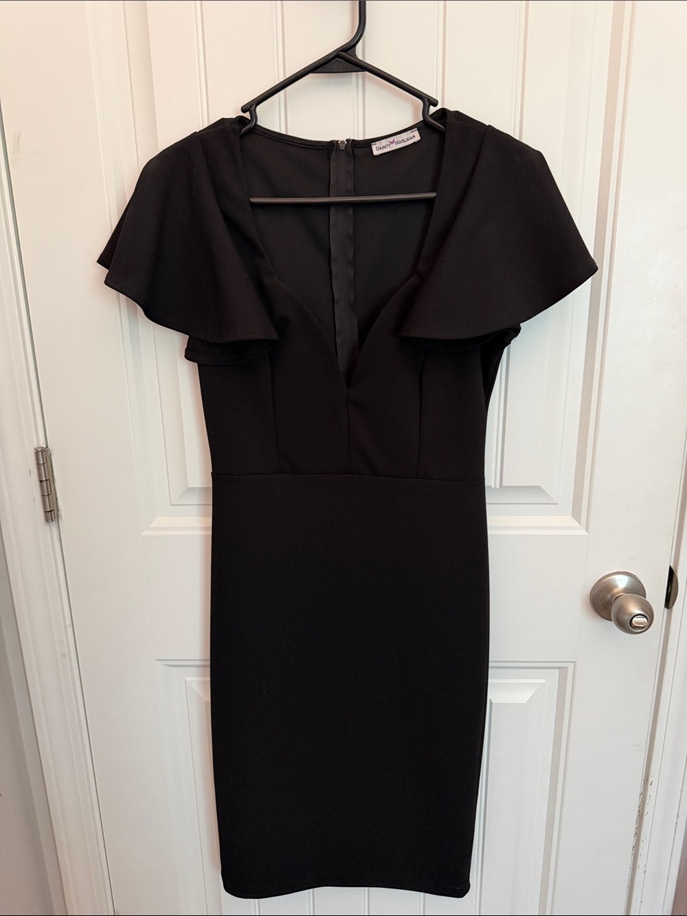 Dainty Hooligan Black Ruffle-Shoulder Midi Dress